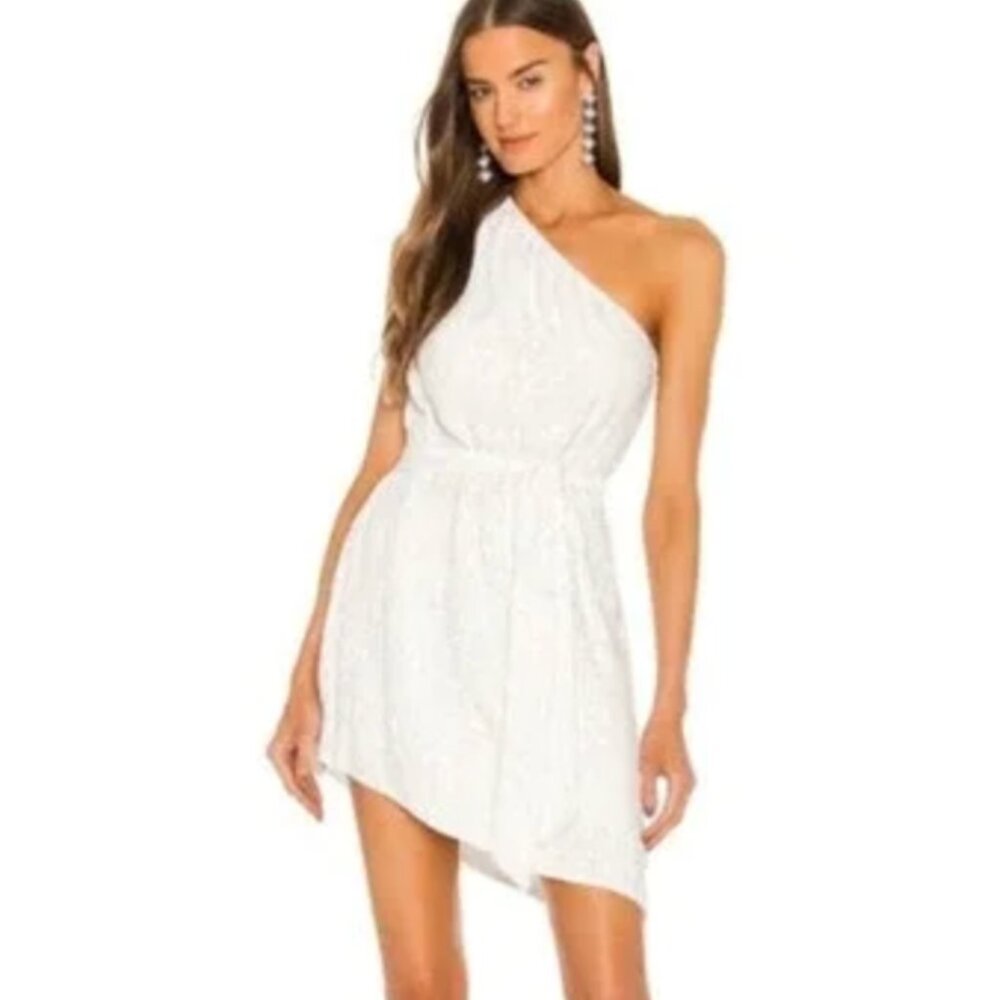 Retrofete Ella Sequin Dress in White Size XL One Shoulder NWT Belt Sleeveless